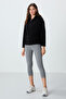 Black Thick Soft Textured Hooded Standard Fit Embroidered Fleece Women's Sweatshirt -97286 - 2