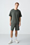 Khaki Cotton Thick Soft Textured Oversized Fit Basic Men's Shorts Set - 85257