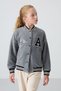 Gray Melange Thick Soft Textured Standard Fit Embroidered Fleece Girls' College Jacket - 75156 - 5