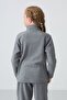 Gray melange thick soft textured standard fit embroidered fleece girl's sweatshirt - 75154 - 6