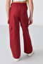 Dark Red Wide-Leg Girls' Sweatpants with Cargo Pockets and Front Stitching Detail - 75143 - 5
