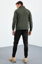 Khaki-Black Stand Collar Zip-Up Men's Tracksuit Suit with Standard Fit Cuff - 85160 - 5