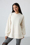 Ecru Balloon Sleeve Letter Embroidered Women's Comfortable Fit Tunic Sweatshirt - 97163 - 5