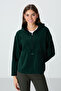 Pine Green Thick Soft Textured Hooded Standard Fit Embroidered Fleece Women's Sweatshirt -97286 - 3