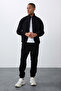 Black Thick Soft Textured Comfort Fit Embroidered Men's Tracksuit Set - 85269 - 4