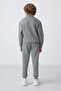 Gray Melange Cotton Thick Fleece Lined Standard Fit Embroidered Boys' Tracksuit Set - 11256 - 6
