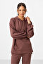 Brown Soft Textured Hooded Standard Fit Women's Tracksuit Tunic Set - 95348 - 5