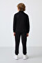 Black Cotton Thick Inside Hairy Soft Textured Standard Fit Embroidered Boys' Tracksuit Suit - 11240 - 7