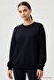 Navy Blue Basic O Neck Oversized Women's Sweatshirt - 97053 - 3