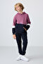 Soft Cherry-Deep Blue Cotton Thick Fleece Lined Standard Fit Embroidered Boys' Tracksuit Set - 11255