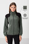 Khaki Thick Soft Textured Stand Collar Standard Fit Embroidered Fleece Women's Sweatshirt - 97293