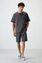 Khaki Cotton Thick Soft Textured Oversize Fit Embroidered Men's Shorts Set - 85250 - 7