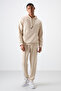 Beige Cotton Thick Soft Textured Comfort Fit Embroidered Men's Tracksuit Set - 85255