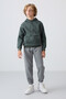 Gray Melange Cotton Thick Fleece Lined Standard Fit Printed Boys' Tracksuit Bottom - 11225