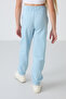 Light Blue Cotton Fuzzy Inside Soft Textured Standard Fit Embroidered Girls' Sweatpants - 75158 - 5