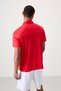Red Breathable Textured Slim Flexible Standard Fit Polo Neck Men's T-Shirt - 88402 - 5