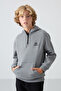 Gray Melange Cotton Thick Fleece Lined Standard Fit Embroidered Boys' Sweatshirt - 11244 - 4