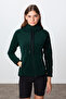 Pine Green Thick Soft Textured Hooded Standard Fit Embroidered Fleece Women's Sweatshirt -97287 - 2