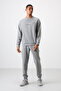 Gray melange cotton thick soft textured comfort fit printed men's tracksuit set - 85253 - 8