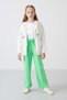 Water Green Wide Leg Girls' Sweatpants with Pocket and Front Stitching Detail -75144