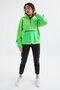 Neon Green Hem Gathered Half Zipper Standard Fit Women's Fleece Sweatshirt - 97238 - 5