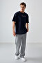 Navy Blue 100% Cotton Thick Soft Textured Oversize Fit Printed Men's T-Shirt - 88358 - 4