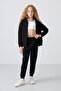 Black Cotton Hairy Inside Soft Textured Standard Fit Embroidered Girl's Tracksuit Set - 75148 - 6