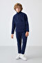 Navy Blue Thick Soft Textured Standard Fit Embroidered Fleece Tracksuit Suit for Boys - 11218 - 3