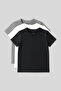 Standard Fit Basic O Neck 3-Pack Gray Melange-Anthracite-White Unisex Kids T-Shirt - 11328