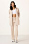 Ecru Stand Collar Zippered Cotton Women's Tracksuit Tunic Set - 95346