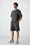 Khaki Cotton Thick Soft Textured Oversize Fit Embroidered Men's Shorts Set - 85250