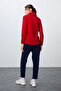 Red-Navy Blue Thick Soft Textured Stand Collar Standard Fit Embroidered Fleece Women's Tracksuit Set -95339 - 7