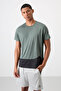 Khaki Breathable Textured Slim Flexible Standard Fit Men's Performance T-Shirt - 88383