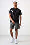 Black Breathable Textured Slim Flexible Standard Fit Polo Neck Men's Performance T-Shirt - 88402 - 2