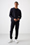 Navy Blue Cotton Thick Soft Textured Comfort Fit Printed Men's Tracksuit Set - 85253