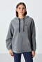 Gray Melange Thick Soft Textured Hooded Comfortable Fit Embroidered Fleece Women's Sweatshirt - 97292 - 5
