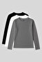 Standard Fit Basic O Neck 3 Pack Black-White-Grey Melange Women's T-Shirt - 97312