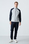 Grey Navy Mock Neck Dual-Color Relaxed Fit Classic Leg Men's Tracksuit Set - 85113