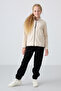 Beige thick soft textured standard fit embroidered fleece girl's sweatshirt - 75154