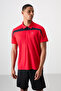 Red Breathable Textured Slim Stretchy Standard Fit Polo Neck Men's Performance T-Shirt - 88392