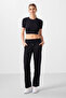 Black Soft Textured Side Panel Detailed Wide Leg Women's Palazzo Trousers - 94669