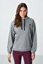 Gray Melange Compact Cotton Thick Smooth Textured Hooded Comfortable Form Fit Women's Sweatshirt - 97291 - 4
