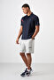 Navy Blue Breathable Textured Slim Flexible Standard Fit Polo Neck Men's Performance T-Shirt - 88402 - 2