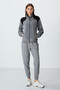 Gray Melange Thick Soft Textured Stand Collar Standard Fit Embroidered Fleece Women's Sweatshirt - 97293 - 2