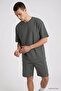 Khaki Oversize Fit Basic Men's Shorts Set - 85292 - 3