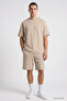 Beige Oversize Fit Basic Men's Shorts Set - 85292
