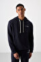 Navy blue cotton thick soft textured comfort fit embroidered men's tracksuit set - 85255 - 6