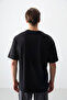 Black 100% Cotton Thick Soft Textured Oversize Fit Printed Men's T-Shirt - 88356 - 5