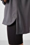 Dark Gray Soft Textured O Neck Comfortable Form Women's Tunic Sweatshirt - 97305 - 3