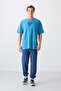 Petrol Blue Cotton Thick Soft Textured Oversize Fit Printed Men's T-Shirt - 88333 - 2